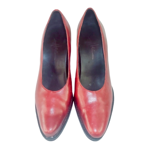 #421 Alec Oxblood Red Leather Stacked Heel 80s Shoes Chunky 8.5 Made In Brazil - Picture 2 of 6